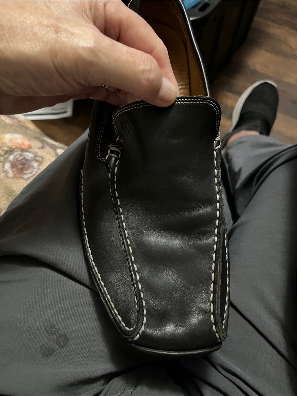 Donald J. Pliner Black Leather Slip-On Loafer with Contrast Stitching